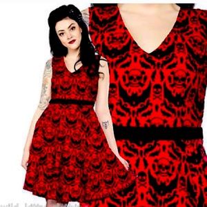 Sourpuss Spooky Damask Red Skull Dress